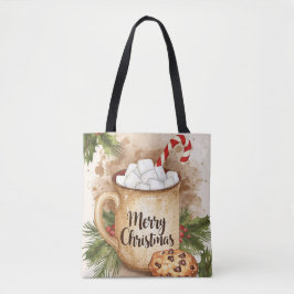Warm cocoa merry Christmas cookie holly rustic Tasche