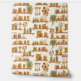 Warm Cottage Pantry Shelves Watercolor Pattern Tapete