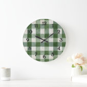 Warm Country Green Cream Plaid Stripes Große Wanduhr (Zuhause)