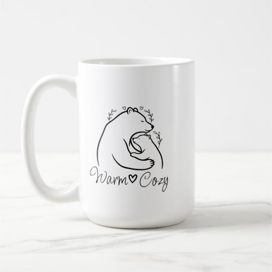Warm Cozy Bear Hug Line Art Design Kaffeetasse (Links)