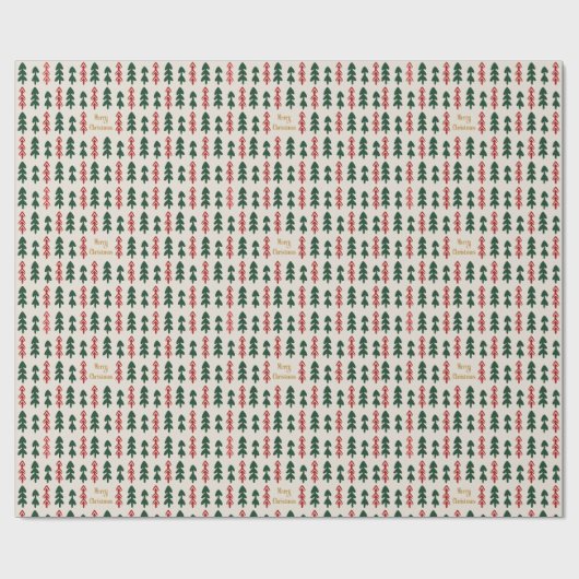 Warm & Cozy Retro Christmas Tree Pattern Wrapping Geschenkpapier (Flach)