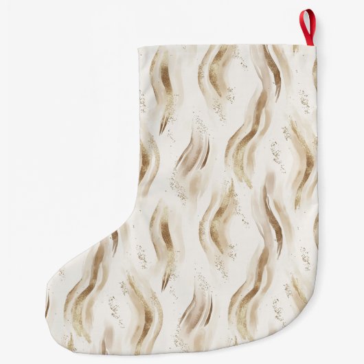 Warm Cream Gold Abstract Streaks Großer Weihnachtsstrumpf (Rückseite)