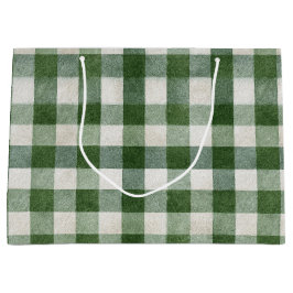 Warm Cream Green Plaid Stripes Christmas Große Geschenktüte