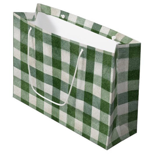 Warm Cream Green Plaid Stripes Christmas Große Geschenktüte (Vorderseite Schrägansicht)