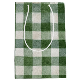Warm Cream Green Plaid Stripes Christmas Mittlere Geschenktüte