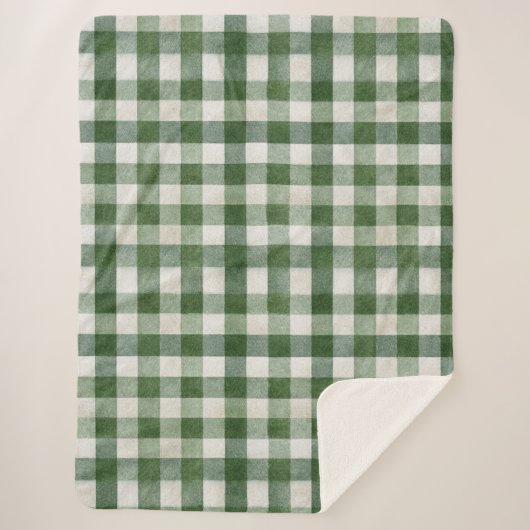 Warm Cream Green Plaid Stripes Christmas Sherpadecke (Vorderseite)