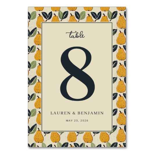 Warm Cream Pear Illustration Tischnummer (Vorderseite)