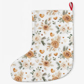 Warm Creamy Caramel Flowers & Hearts Christmas Großer Weihnachtsstrumpf (Rückseite)