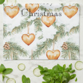 Warm Creamy Caramel Hearts Christmas Tree Branches Geschirrtuch (Gefaltet)
