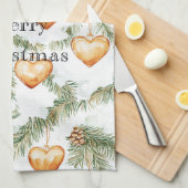 Warm Creamy Caramel Hearts Christmas Tree Branches Geschirrtuch (Viertel Falte)