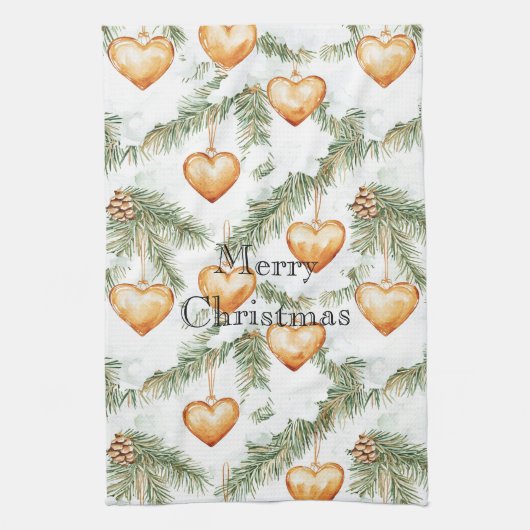 Warm Creamy Caramel Hearts Christmas Tree Branches Geschirrtuch (Vertikal)