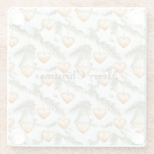 Warm Creamy Caramel Hearts Christmas Tree Branches Glasuntersetzer (Rückseite)