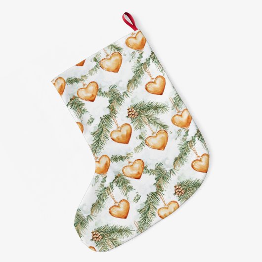 Warm Creamy Caramel Hearts Christmas Tree Branches Großer Weihnachtsstrumpf (Rückseite (Hängend))
