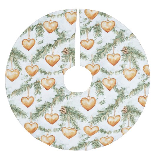 Warm Creamy Caramel Hearts Christmas Tree Branches Polyester Weihnachtsbaumdecke (Vorderseite)