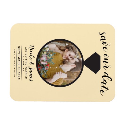 Warm Custard Wedding Ring Foto Save the Date Magnet (Horizontal)