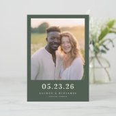Warm Dark Green Candid Photo Save The Date (Stehend Vorderseite)