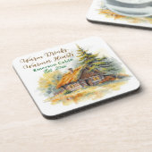 Warm Drinks, Warmer Hearts, Log Cabin Personalized Getränkeuntersetzer (Linke Seite)