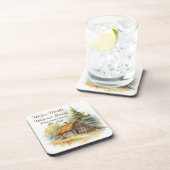 Warm Drinks, Warmer Hearts, Log Cabin Personalized Getränkeuntersetzer (Rechte Seite)