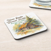 Warm Drinks, Warmer Hearts, Log Cabin Personalized Getränkeuntersetzer (Linke Seite)