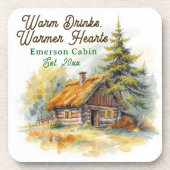 Warm Drinks, Warmer Hearts, Log Cabin Personalized Getränkeuntersetzer (Vorderseite)
