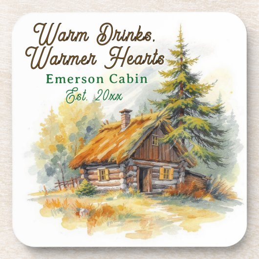 Warm Drinks, Warmer Hearts, Log Cabin Personalized Getränkeuntersetzer (Vorderseite)