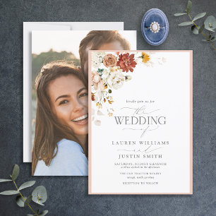 Warm erthy Floral Calligraphy Foto Wedding Einladung