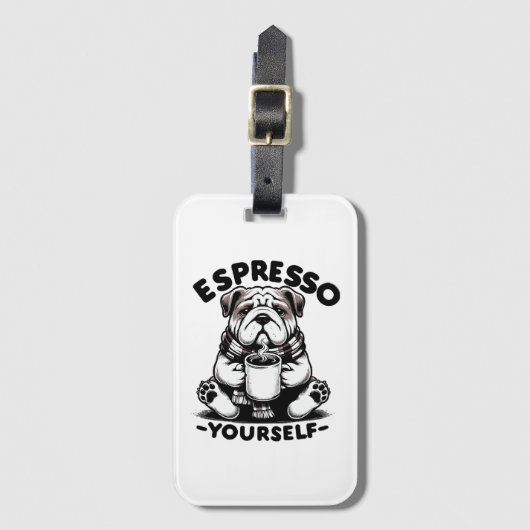 Warm Espresso Bulldog Gepäckanhänger (Vorderseite Vertikal)