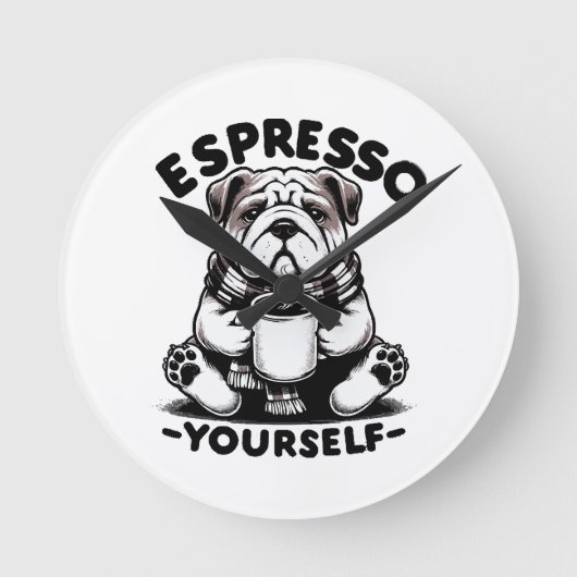 Warm Espresso Bulldog Runde Wanduhr (Vorderseite)