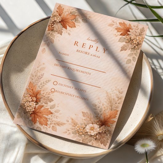 Warm Floral Fall Wedding RSVP Karte
