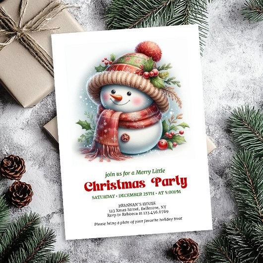 Warm funny snowman invitation printable red green einladung