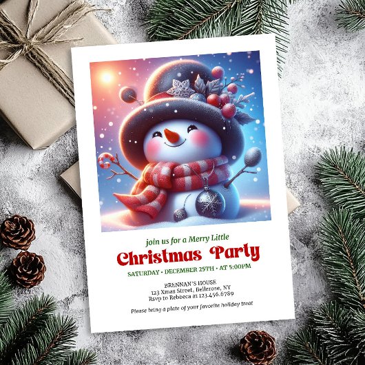 Warm funny snowman invite holiday party digital einladung