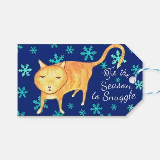 Warm Fuzzies & Winter Flurries Christmas Cat Geschenkanhänger (Vorderseite (Horizontal))