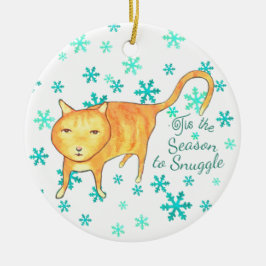 Warm Fuzzies & Winter Flurries Christmas Cat Keramik Ornament