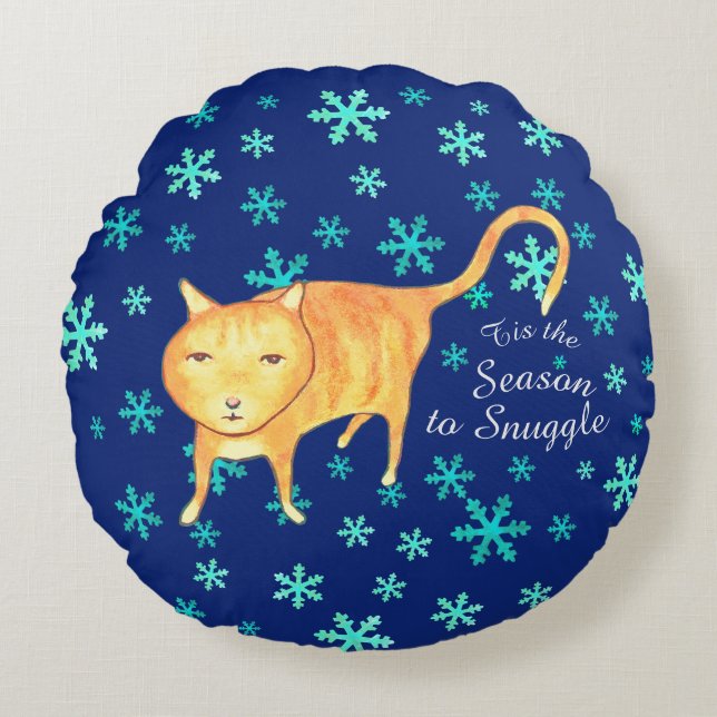 Warm Fuzzies & Winter Flurries Christmas Cat Rundes Kissen (Vorderseite)