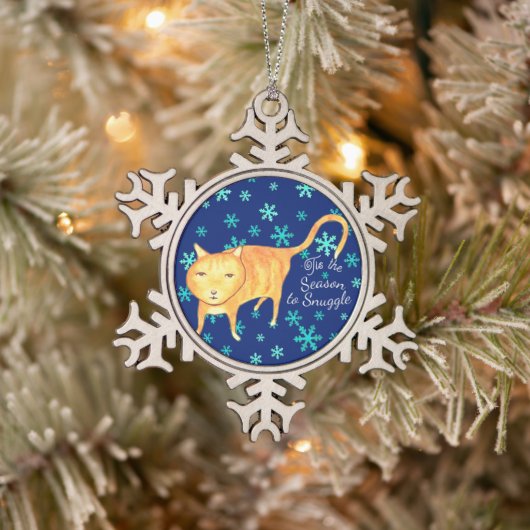 Warm Fuzzies & Winter Flurries Christmas Cat Schneeflocken Zinn-Ornament (Baum)