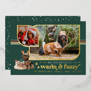 Warm & Fuzzy   Weihnachtspostkarte mit Haustier Folien Feiertagskarte