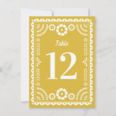 Warm-Gelbe Papel Picado Hochzeit-Tischnummer Einladung (Rückseite)