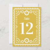 Warm-Gelbe Papel Picado Hochzeit-Tischnummer Einladung (Vorderseite)