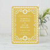 Warm-Gelbes Papel Picado Inspiriert Hochzeit Einladung (Stehend Vorderseite)