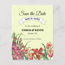 Warm Gladioli Tulip Lily Wedding Save the Date