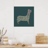 Warm Gold Gradient Paw Print Dog Silhouette Fabric Poster (Küche)