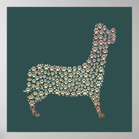 Warm Gold Gradient Paw Print Dog Silhouette Fabric Poster (Vorne)