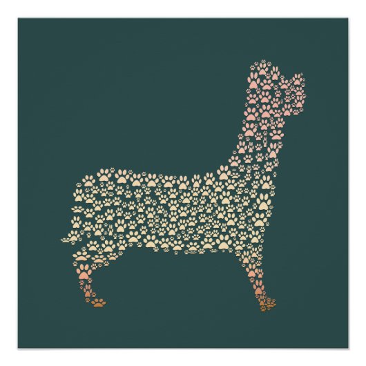 Warm Gold Gradient Paw Print Dog Silhouette Fabric Poster (Vorderseite)
