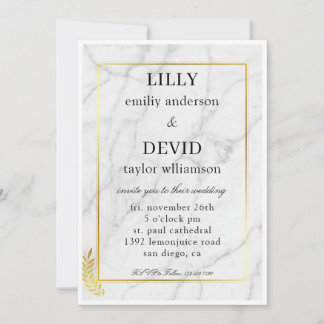 Warm Gold Marmor Luxus-Hochzeit Einladung