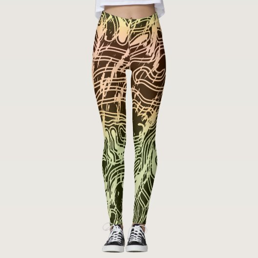 Warm Gradient Topographic Contour Map Leggings (Vorderseite)