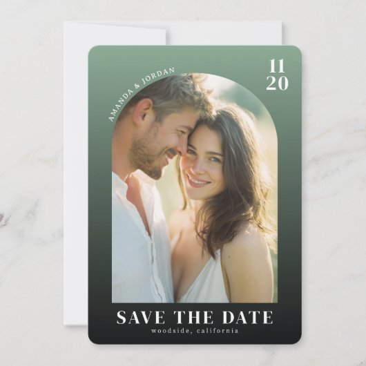 Warm Green Romantic Photo Save The Date (Vorderseite)