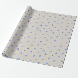 Warm Greige Japanese Nemophila Floral Pattern Geschenkpapier