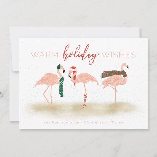 Warm Holiday Flamingos Feiertagskarte (Vorderseite)