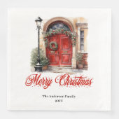Warm holiday scene napkin watercolor red door serviette (Vorderseite)