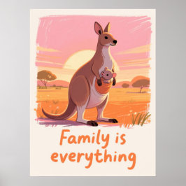 Warm Kangaroo Family Sunset Art Poster
